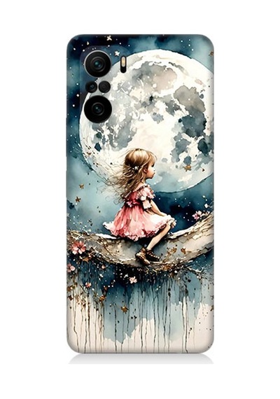 Xiaomi Poco F3 Uyumlu Ay Üzerinde Hayalci Kız Desenli Silikon Kılıf Çok Renkli