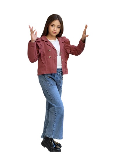 İrem Kız Çocuk Style Yazılı Ceketi Fırfır Detaylı Kiremit Renk Ceket Tişört Kot Pantolon Takımı İrem Kız Çocuk Style Yazılı Ceketi Fırfır Detaylı Kiremit Renk Ceket Tişört Kot Pantolon Takımı