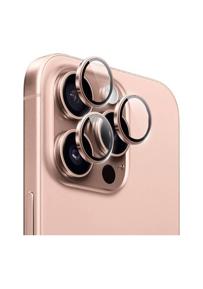 Ennar Apple Uyumlu iPhone 16 Pro Max Gerçek Cam Tam Koruma Safir Kamera Lensi Pembe Altın-pembe