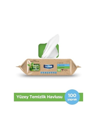 Deep Fresh Deepfresh İz Bırakmaz Yüzey Temizleme Havlusu, Beyaz Sabun Kokulu 100 Yaprak Açık Bej