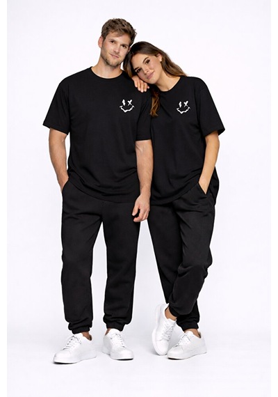 Sevgili Kombini Çift Tişört Oversize Unisex Uyumlu Çift Kombin 2' Siyah