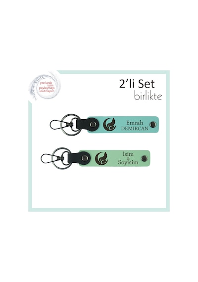 Birlikte Geçen Günleri Onurlandıran Hediye Bozkurt Ve Ayyıldız Anahtarlık X2 Set, Turkuaz-yeşil