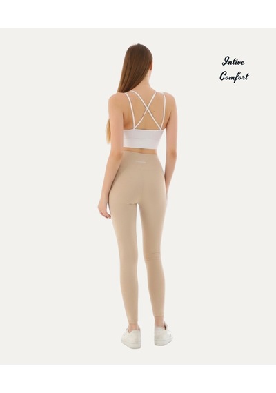 Intive Comfort Premium Dalgıç Kumaş Arka Bel Logo Detaylı Toparlayıcı Yüksek Bel Tayt Bej