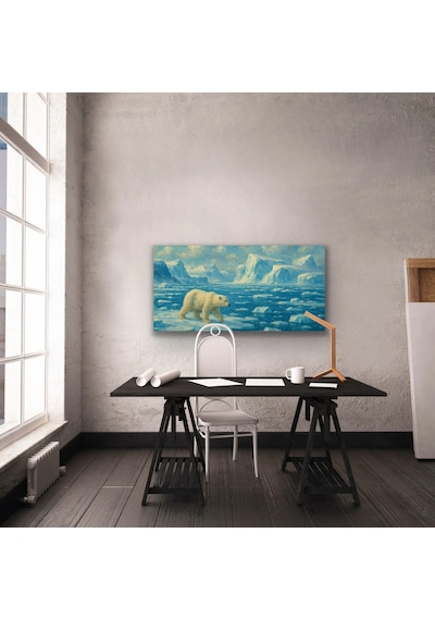 Yalnız Kutup Ayısı Kanvas Tablo 60x120cm Çok Renkli