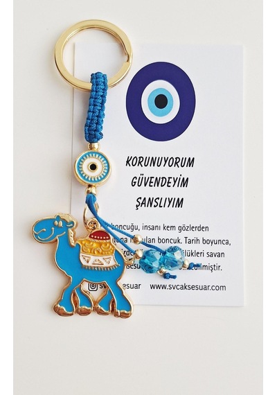 Hediyelik Deve Yüklü Bolluk Anahtarlık - Mavi 9,5 Cm