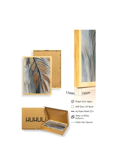 Doğal Ahşap Çerçeveli Yaprak Desenli Tablo - Pastel Tonlar Huhu1308