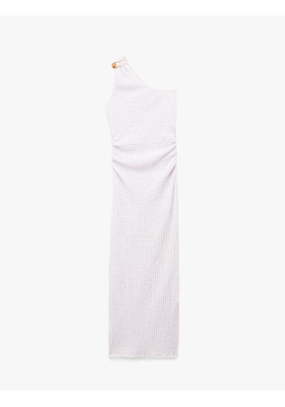 Koton Bürümcük Kumaş Kolsuz Drape Detaylı Tek Omuz Uzun Elbise Lila 6sak80029uk Lila