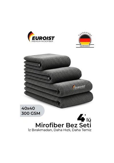 Tr Mikrofiber Bez Seti 4'lü 40 40 Cm / 300 Gsm Oto Yıkama Ve Kurulama Bezi, Leke Bırakmaz Cam Bezi