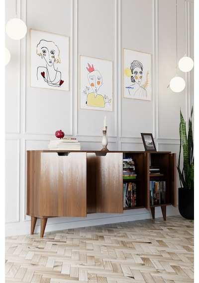 Elegant 4 Kapaklı Dekoratif Konsol Barok Ceviz