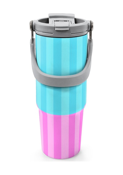 Coral High Renkli Çizgili Desenli Pipetli Ve Direkt İçim Çelik Termos 900 Ml 38747 Çok Renkli