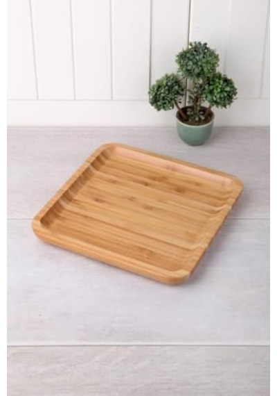 Bambu Lüx Kare Servis 20 20cm, Bambu Sunumluk & Çerezlik Kare Sunum Tabağı Açık Gri