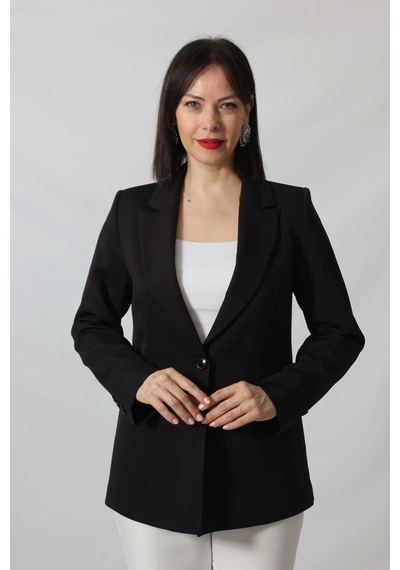 Moda Berray 1904 Siyah Fermuarlı Cep Aksesuarlı Kadın Büyük Beden Blazer Ceket Siyah