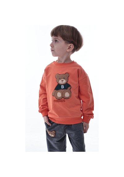 Erkek Çocuk Hayvan Figürlü Turuncu Sweatshirt Ve Gri Eşofman Takımı Yumuşak Kumaş, Rahat Kalıp Takım Turuncu Erkek Çocuk Hayvan Figürlü Turuncu Sweatshirt Ve Gri Eşofman Takımı Yumuşak Kumaş, Rahat Kalıp Takım Turuncu