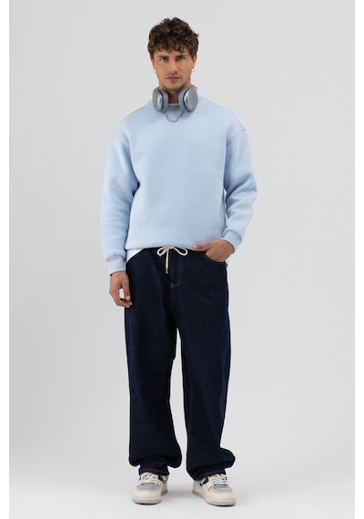 Vamos Basic Bisiklet Yaka Oversize Sweatshirt Bebe Mavi
