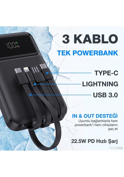 Buradabulabilirsin Snp-3006 10.000 Mah Hızlı Şarj Led Göstergeli Powerbank 3in1 Dahili Kablolu Powerbank Çoklu Giriş Bbz Çok Renkli