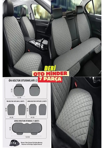 Toyota Auris Koltuk Deri Minderi 7 Parça Ön Ve Arka Oturak Sırt Dayama Minder Gri-gri 1 Set