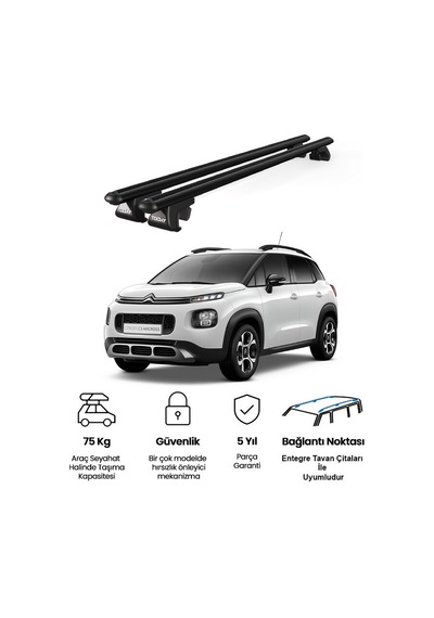 Venüs Citroen C3 Aircross Suv 2018 Ve Sonrası Uyumlu Siyah Ara Atkı Port Bagaj Tavan Barı