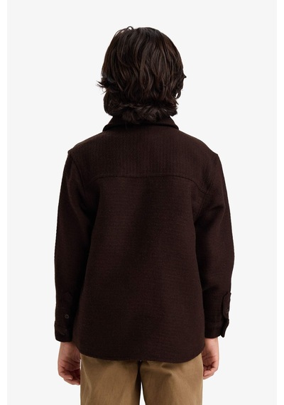 Defacto Erkek Çocuk Oversize Geniş Kalıp Polo Yaka Waffle Uzun Kollu Gömlek G3710a825cwbn540 Kahve-bn540