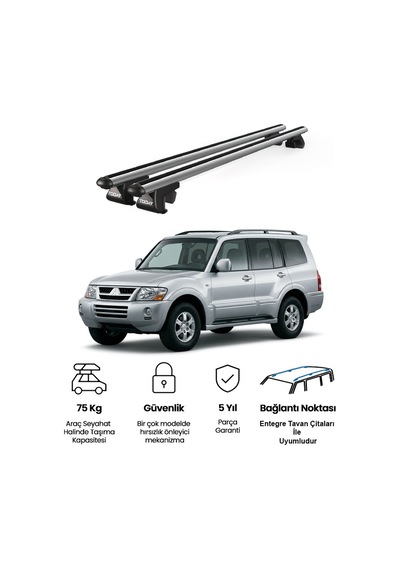 Venüs Mitsubishi Pajero 5d 2006-2011 Uyumlu Gri Ara Atkı Port Bagaj Tavan Barı