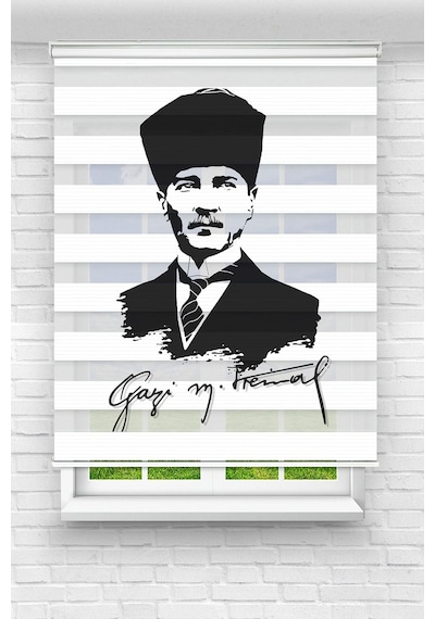 Perdecizade Enxboy Mustafa Kemal Atatürk Dijital Baskılı Zebra Perde-cocuk Odası-stor Perde Renkli