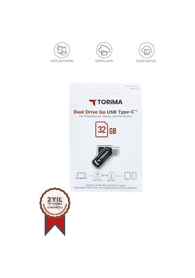 Torima Siyah 32gb Çift Sürücülü Usb-type-c Otg