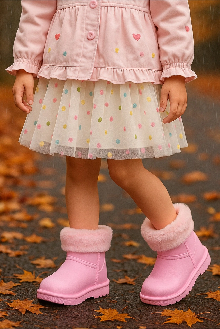 Dadwolf Çocuk Kışlık Kar Yağmur Botu Su Geçirmez, Peluş Astarlı, Eva W10290-225 Tokio Borreguito Modeli Pembe