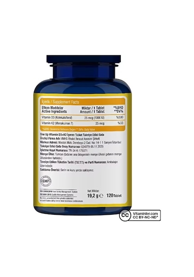 One Up D3 + K2 Vitamini 120 Tablet 2 Adet