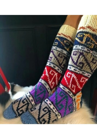 Meskstore El Örgüsü Sıcak Tutan Otantik Kışlık Yün Çorap Gri