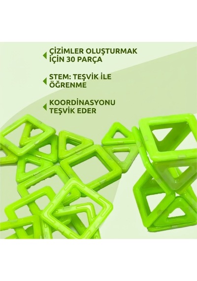 Karanlıkta Parlayan Fosforlu Manyetik Yapı Blokları - 30 Parça Mıknatıslı Eğitici Zeka Oyunu Seti