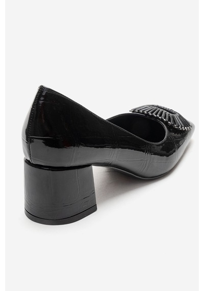 Luvishoes Velora Siyah Baskılı Tokalı Kadın Kalın Topuklu Ayakkabı Siyah Luvishoes Velora Siyah Baskılı Tokalı Kadın Kalın Topuklu Ayakkabı Siyah