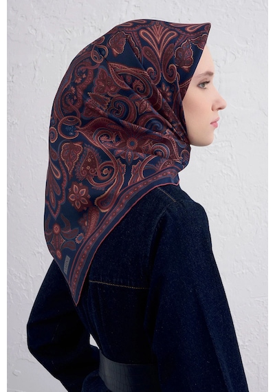 Armine Sura İpek Eşarp Lacivert - Bordo
