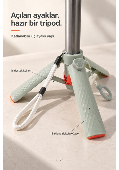 L-v7 Manyetik Bluetooth Kumandalı Tripod Selfie Çubuğu 64 Cm, 3 Ayaklı, 2 Kg Taşıma - Siyah Yeşil