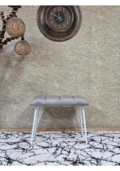Zafir Metal Beyaz Tel Ayaklı 60 Cm Puf Bench - Puf - Bench - Oturak - Mutfak Oturağı - Antre Oturağı Gri