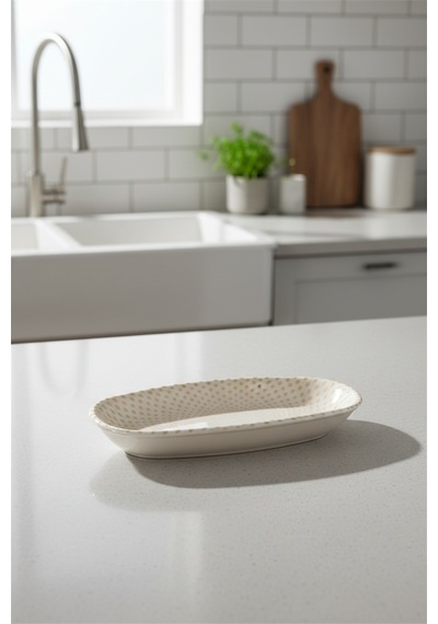 12'li Valencia Oval Kayık Tabak 16cm Dijital Punto Rinart Krem