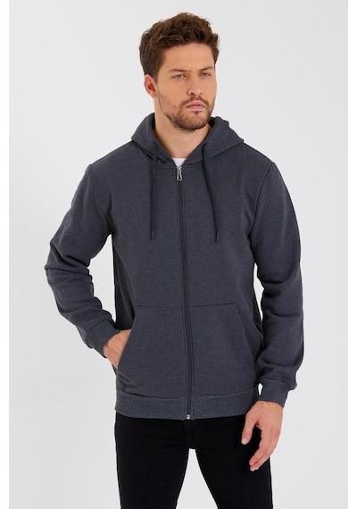 Comeor Kanguru Cepli Kapüşonlu Fermuarlı İçi Pamuklu Erkek Sweatshirt Antrasit 001 Antrasit