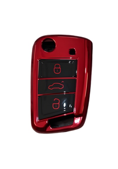 Autohan Keys Volkswagen Golf 7, Golf 7.5, Tiguan, Polo, T-roc, T-cross İçin Lüks Nano Anahtar Koruma Kılıfı, Kırmızı