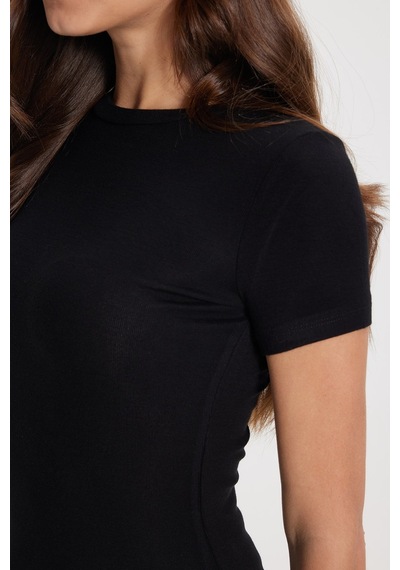 Tudors Kadın Slim Fit Dar Kesim Pamuklu Kısa Kollu Bisiklet Yaka Siyah Tişört-50715