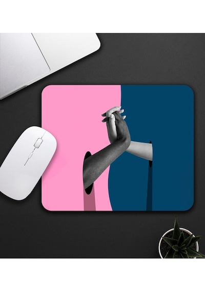 Pemvbe Ve Mavi Renk El Ele Tutuşan Motifli Mouse Pad 23x19cm Fare Altlığı Kaydırmaz Taban De592 Mousepad