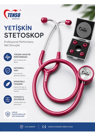 Yetişkin Stetoskop I Tek Taraflı Stetoskop Yetişkin Uyumlu Bordo Bordo Stetoskop