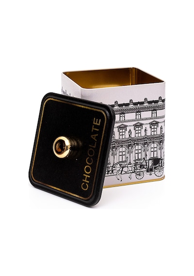 City Chocolate Desenli Kare Metal Saklama Kabı 12 x 12 x 13.7 CM 1.8 L