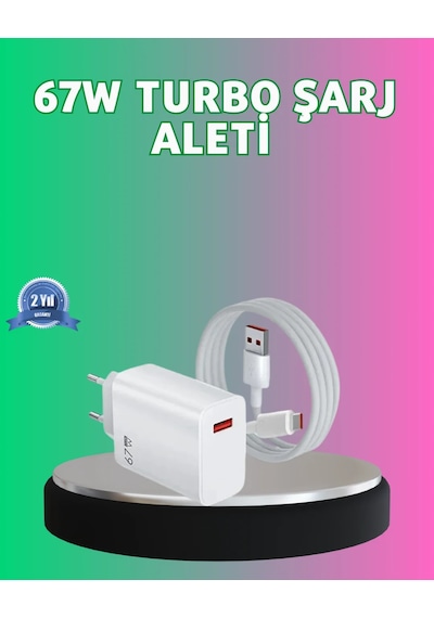 67 Watt Güçlü Turbo Şarj Aleti Samsung Note 10 Note 20 Uyumlu Beyaz