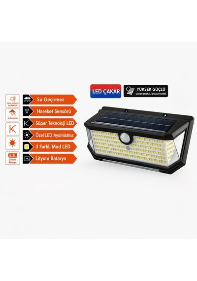 202 Led Güneş Enerjili Hareket Sensörlü Çakar Led Duvar Lambası Pd772 Çok Renkli