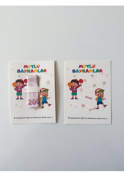 5 Adet Bayram Tebrik Kartı - Bayram Harçlık Kartı - Kurban Bayramı - Ramazan Bayramı Model 1