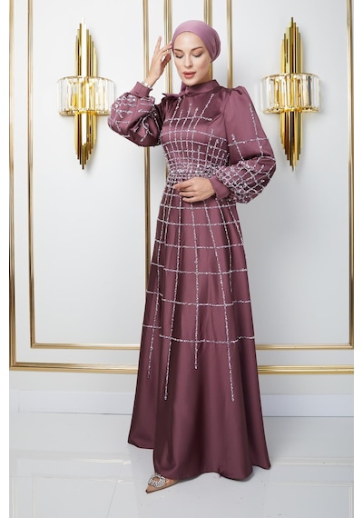Olcay Önü Ve Kolları Taş Ve Pul Bezeli Kloş Saten Tesettür Abiye Elbise Gül Kurusu 1675 Olcay Önü Ve Kolları Taş Ve Pul Bezeli Kloş Saten Tesettür Abiye Elbise Gül Kurusu 1675