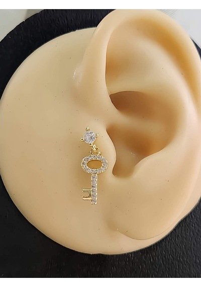 Kilit Anahtar Model Kıkırdak Piercing Tragus Helix Altın Gold Renk Küpe