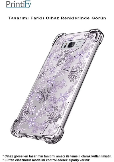 Vivo Y16 Uyumlu Köşe Korumalı Floral Lila Tasarımlı Şeffaf Silikon Kılıf