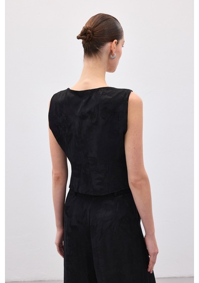 Sateen Jakarlı Yelek - Siyah-136839 Siyah