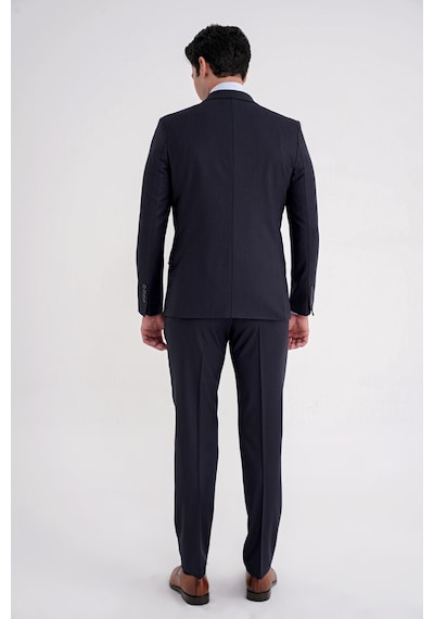 Efor Slim Fit Çift Yırtmaç Çizgili Esnek Yünlü Lacivert Yelekli Klasik Takım Elbise Tk 935 Lacivert