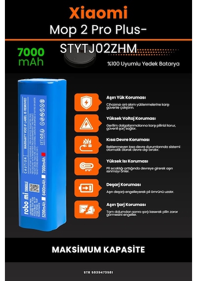 Xiaomi Mop Pro2+ 3D STYTJ02ZHM 7000mAh Robot Süpürge Bataryası