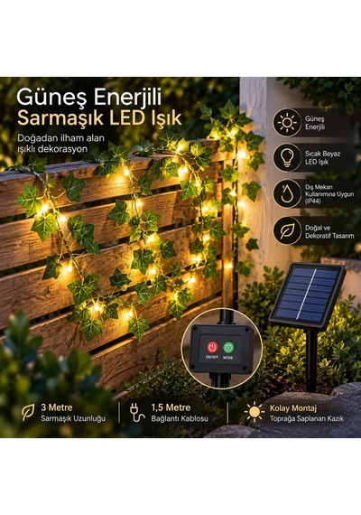 Solar Sarmaşık Led Işık 3 Metr Dış Mekan Dekoratif Aydınlatma S24